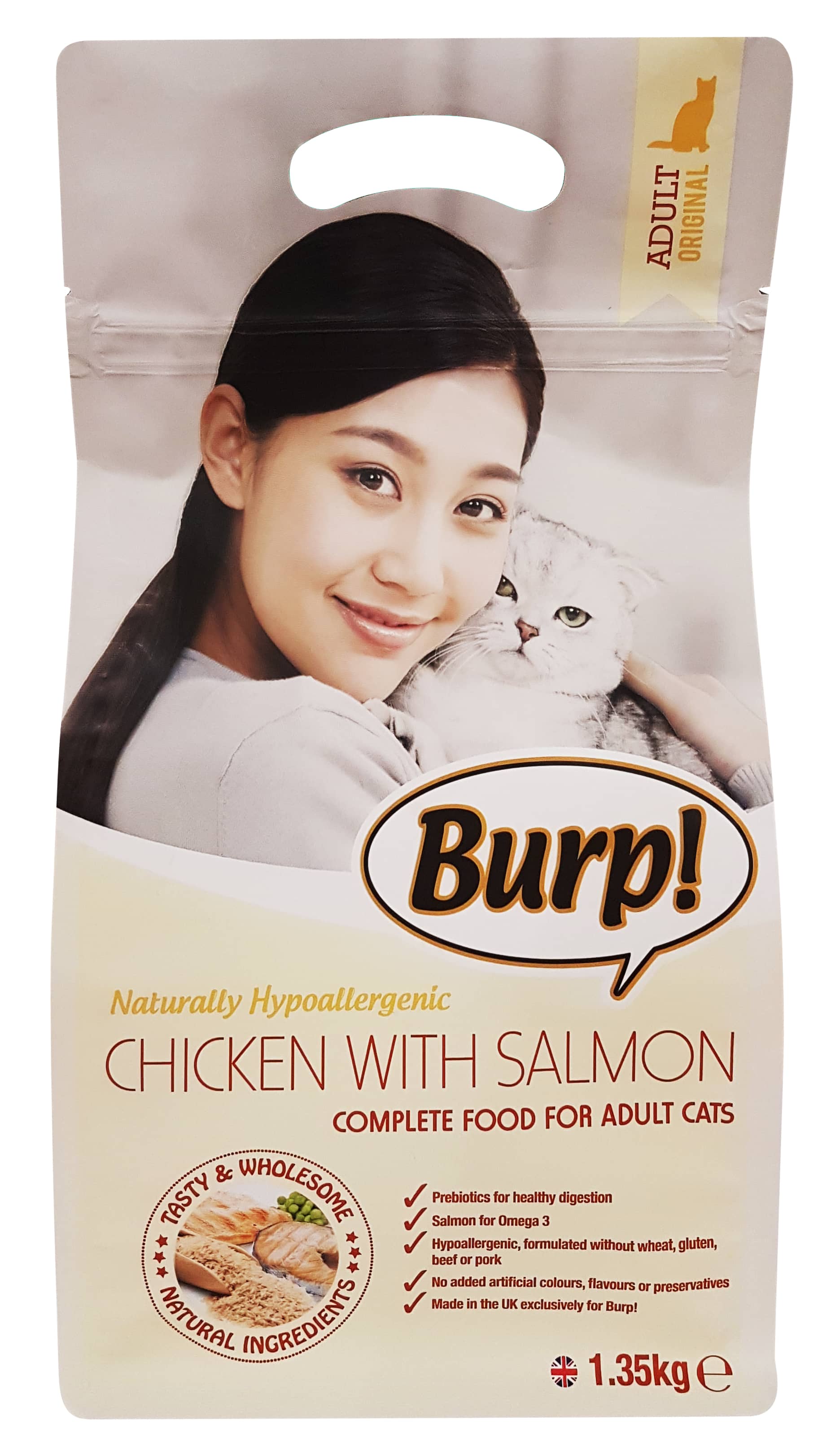 BURP! CHICKEN WITH SALMON HYPOALLERGENIC FOR ADULT CAT 1.35kg